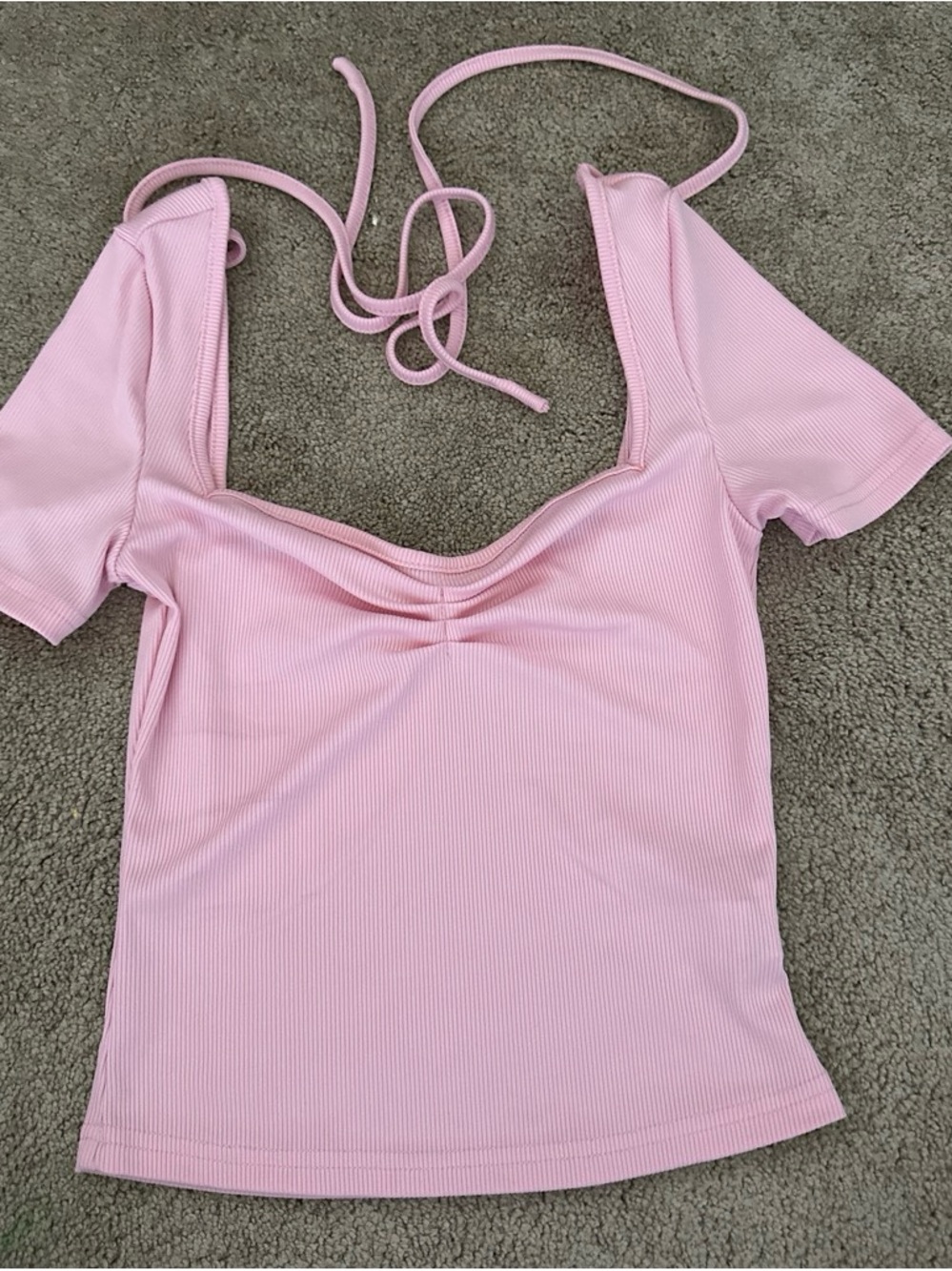 SHEIN Light Pink Ribbed Square-Neck Crop Top